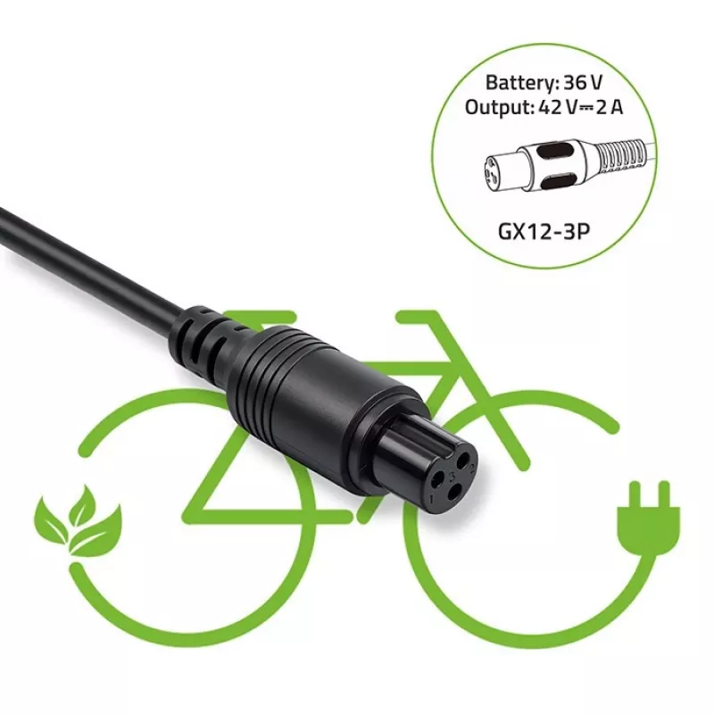 Ładowarka do e-roweru QOLTEC 36V–42V 2A ze złączem GX12 3-pin