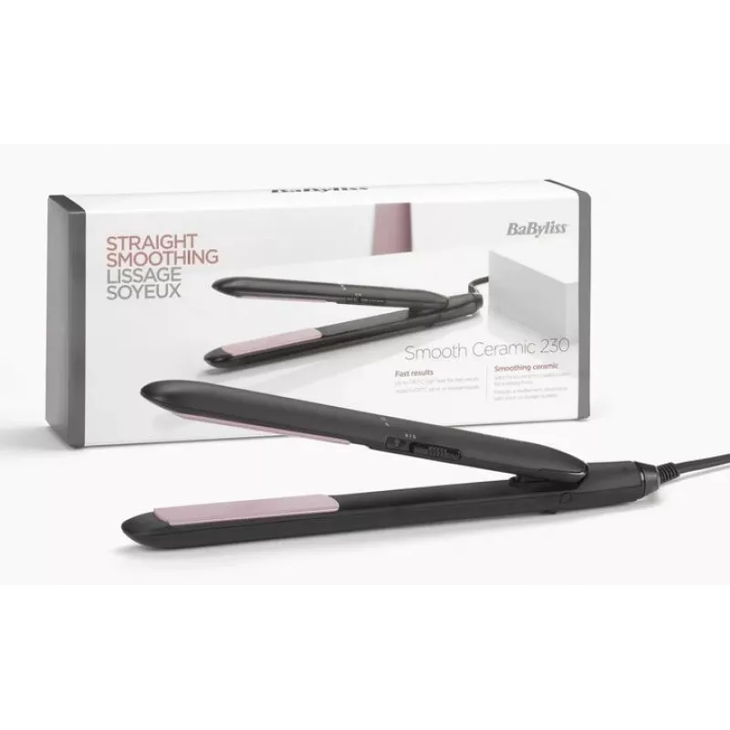 Prostownica BaByliss CERAMIC 230 — Płytki ceramiczne, 2 poziomy temperatury, przewód 1,8 m, czarny