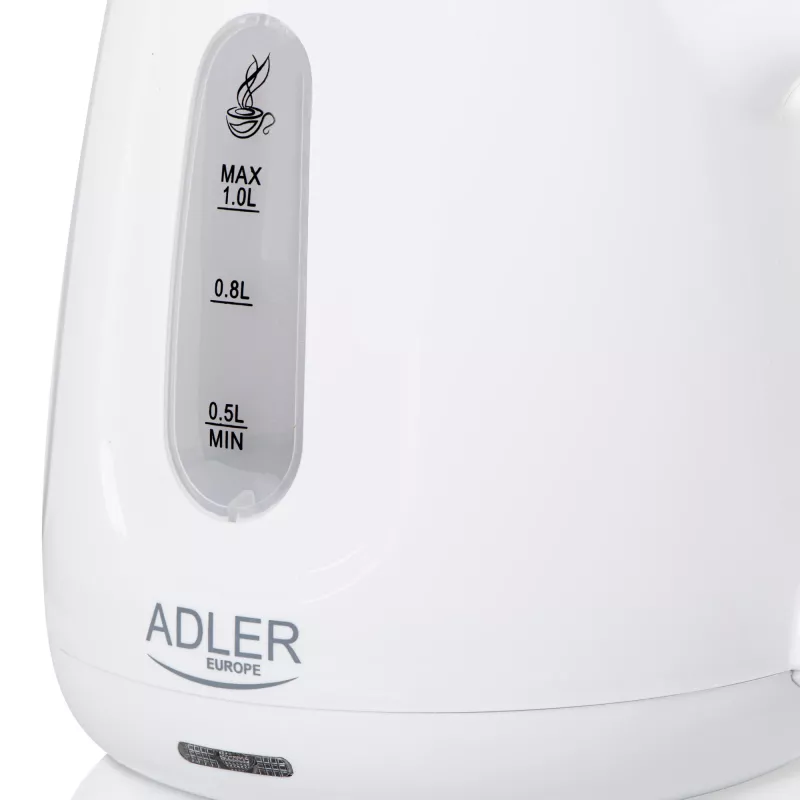 Czajnik elektryczny Adler AD 1373 — pojemność 1 l, 850 W, biały, podstawa 360°, polipropylen