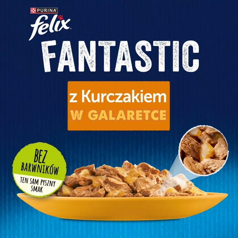Mokra karma dla kota Felix PURINA saszetka 85 g – smak kurczaka, koty dorosłe, 82% wilgotności, 11,5% białka
