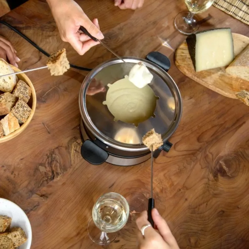 Zestaw do fondue Taurus FF2 2 l na 8 osób, obudowa ze stali nierdzewnej, 1000 W, 230 V, czarno-srebrny