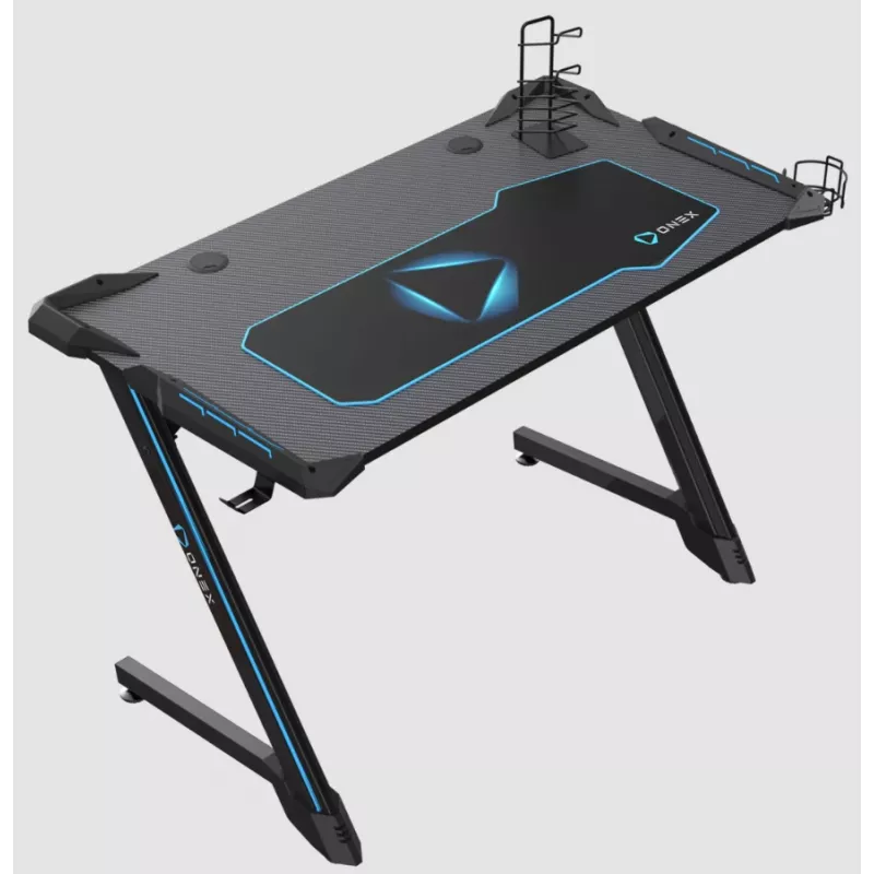 Onex | Biurko gamingowe RGB z uchwytem na kubek, hakiem na słuchawki, uchwytem na gamepad, 114 cm (szer.) | GD1200Z | czarne