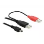 Kabel USB DeLOCK 2x USB2.0-A męski / USB mini 5-pin 1 m Czarny
