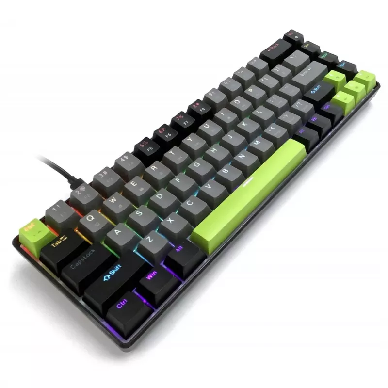 Klawiatura mechaniczna MEDIA-TECH MT1260 czerwony Core MX60, układ 60%, przełączniki CHERRY MX czerwony, podświetlenie RGB, USB, zielona