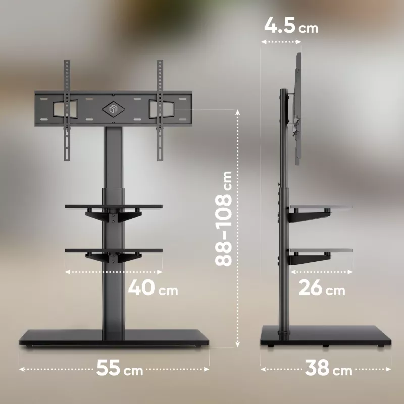 Stojak pod telewizor ONKRON TS5550-B dla 32–65 cali (81,3–165,1 cm), maks. obciążenie 30 kg, VESA 100x100–600x400, wysokość 880–1080 mm, obrót ±25°