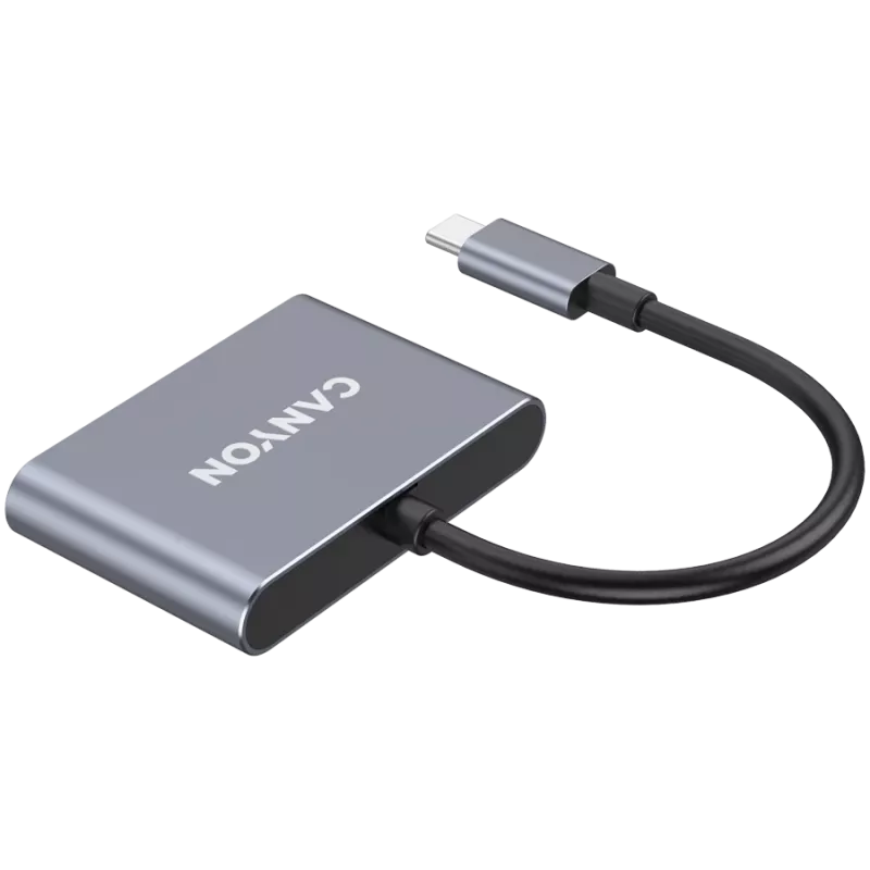 USB-C 3-w-1 Hub CANYON DS-3 Ciemnoszary — USB-C do USB-A + HDMI + PD passthrough