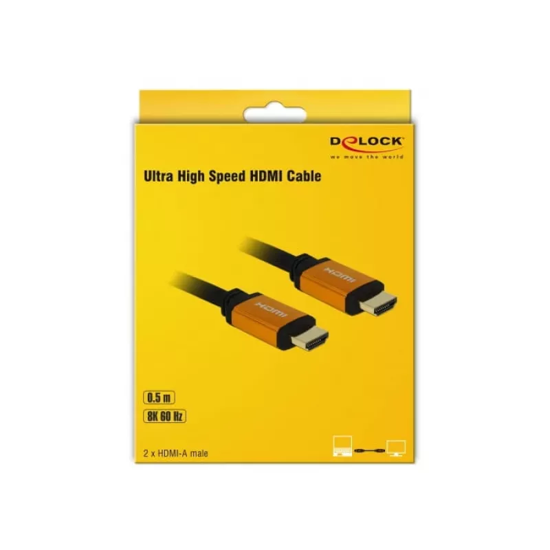 DeLOCK - Kabel HDMI - HDMI (M) do HDMI (M) - 50 cm - Potrójna izolacja - Czarny, Złoty - Obsługa 8K