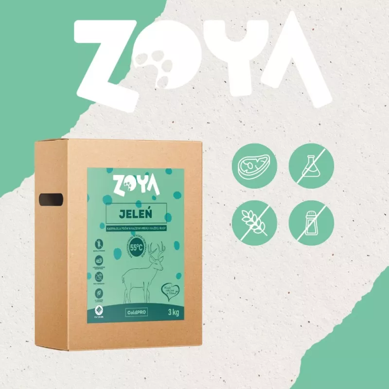 Sucha karma dla psów ZOYA ColdPRO Deer 3 kg — psy dorosłe, formuła o ograniczonej liczbie składników z dziczyzną, 26% białka, 9,5% tłuszczu