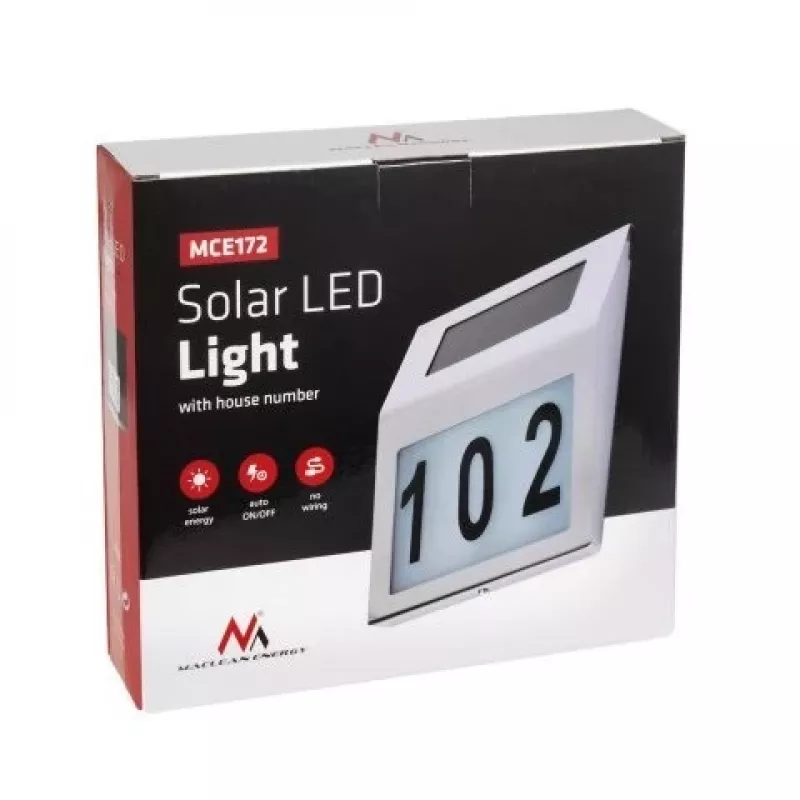 Zewnętrzna lampa LED na numer domu MACLEAN MCE172 – zasilana energią słoneczną iluminacja nocna dla widoczności adresu