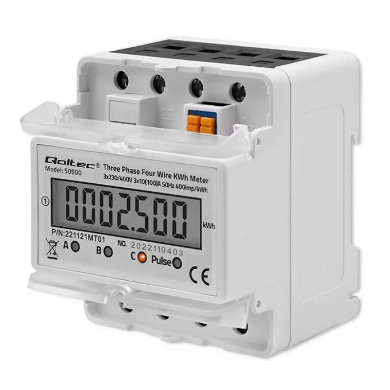 Trójfazowy elektroniczny licznik energii QOLTEC 50900 400V LCD 4P