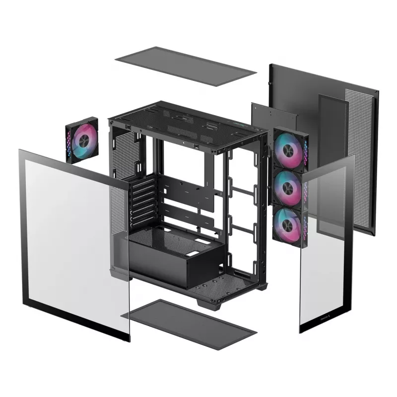 Obudowa PC DeepCool CG580 4F Midi Tower — ATX/ITX/MicroATX, szkło hartowane, wentylatory 3×120mm+1×120mm, 2×3,5 inch i 2×2,5 inch, USB-A×2 USB-C×1, czarna