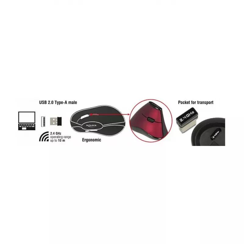 Mysz DeLOCK 12528 RF bezprzewodowa optyczna 1000 DPI