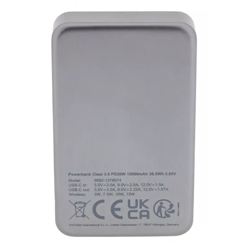 Przenośny powerbank PATONA 9992, 10000 mAh, LiPo 38,5 Wh, USB‑C PD 20 W, 2 wyjścia, wejście/wyjście 12 V/3 A, czarny