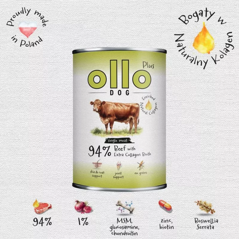 Ollo Plus Kolagen Wołowina 400g puszka karmy dla psa
