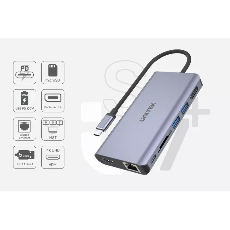 Hub UNITEK uHUB S7 USB 3.2 Gen 1 Type-C szary