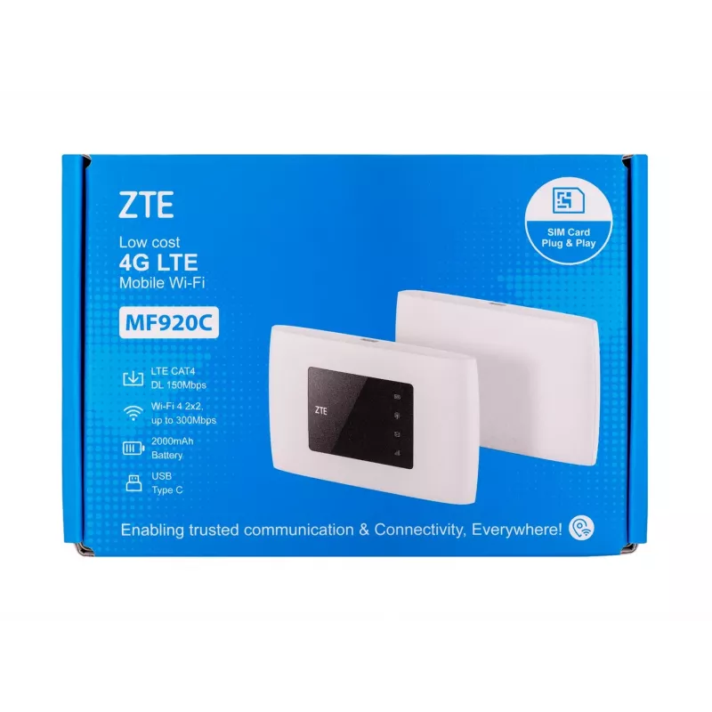 Router sieci komórkowej ZTE MF920C — LTE 4G (800/900/1800/2100/2600 MHz), WLAN 150 Mbps, bateria 2000 mAh, biały
