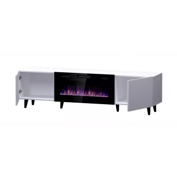 Szafka RTV Cama Meble PAFOS EF z kominkiem elektrycznym 180×42×49 cm, biały mat