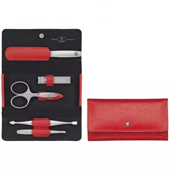 ZWILLING Twinox 97092-002-0 zestaw podróżny do manicure, czerwone skórzane etui, 5 części