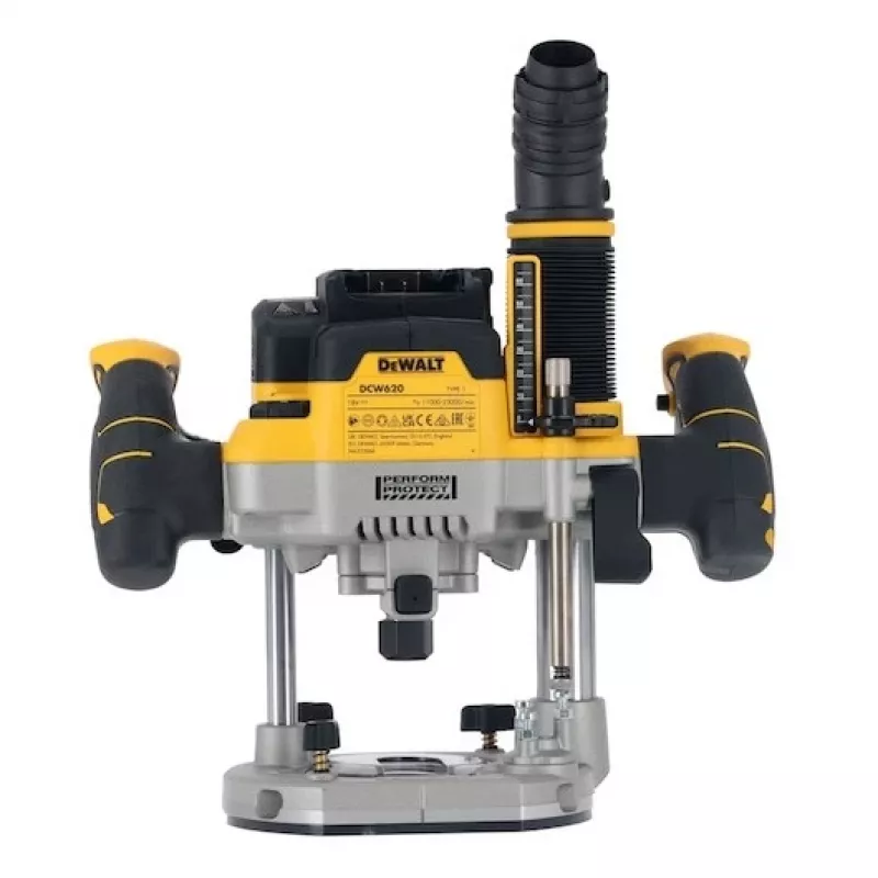 Zanurzeniowa frezarka DeWalt DCW620NT-XJ, akumulatorowa, bezszczotkowa, 18V, 1600W mocy wyjściowej, 11–23k RPM, tuleja 12,7 mm, odpylacz, LED, 3,6 kg, walizka