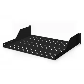 Digitus | Półka stała 2U do szaf rack | DN-19 TRAY-2-SW | Czarna | Idealna do przechowywania komponentów nieprzystosowanych do standardu 483 mm (19 inch). Smukła konstrukcja zajmująca miejsce 2 jednostek wysokości. Łatwy i szybki montaż oraz demontaż. Wymiary