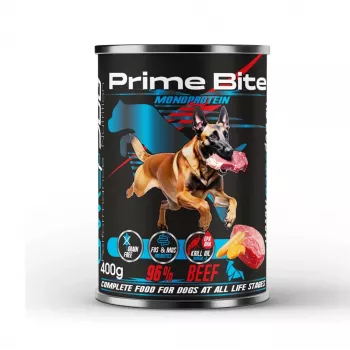 PRIME BITE Monoprotein Wołowina z marchewką - karma mokra dla psów - 400g