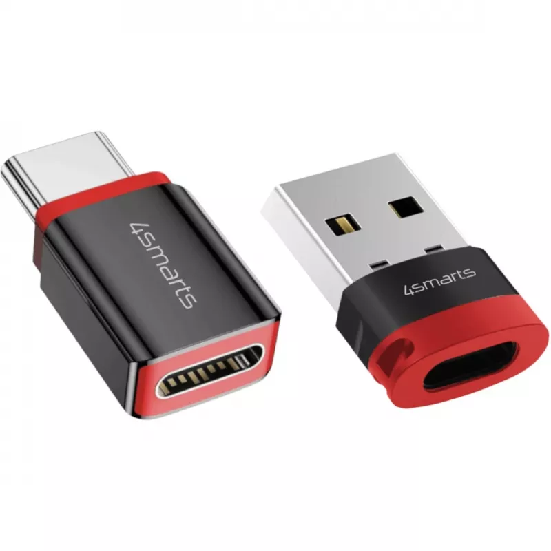 Adapter interfejsu 4smarts 541615 — USB typu-A (host) na USB typu-C (wyjście), czarny, prosty wtyk męski na gniazdo żeńskie, opakowanie 2 szt.