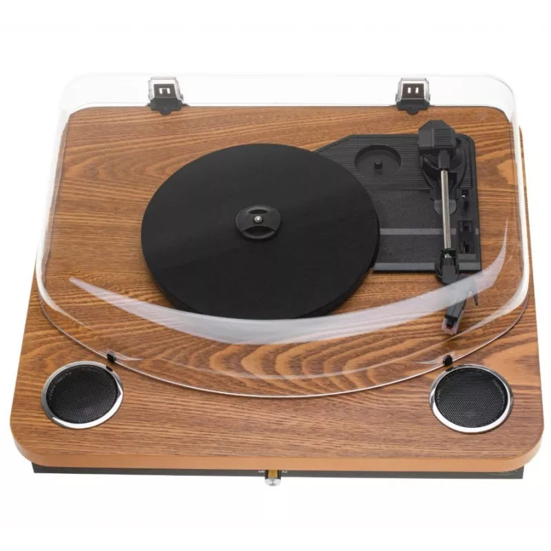 Gramofon analogowy z napędem paskowym Adler AD 1914 z portem USB, talerzem ceramicznym, silnikiem prądu stałego, prędkością 33 1/3 obr./min, Bluetooth 5.4, wyjściami RCA, wbudowanymi głośnikami