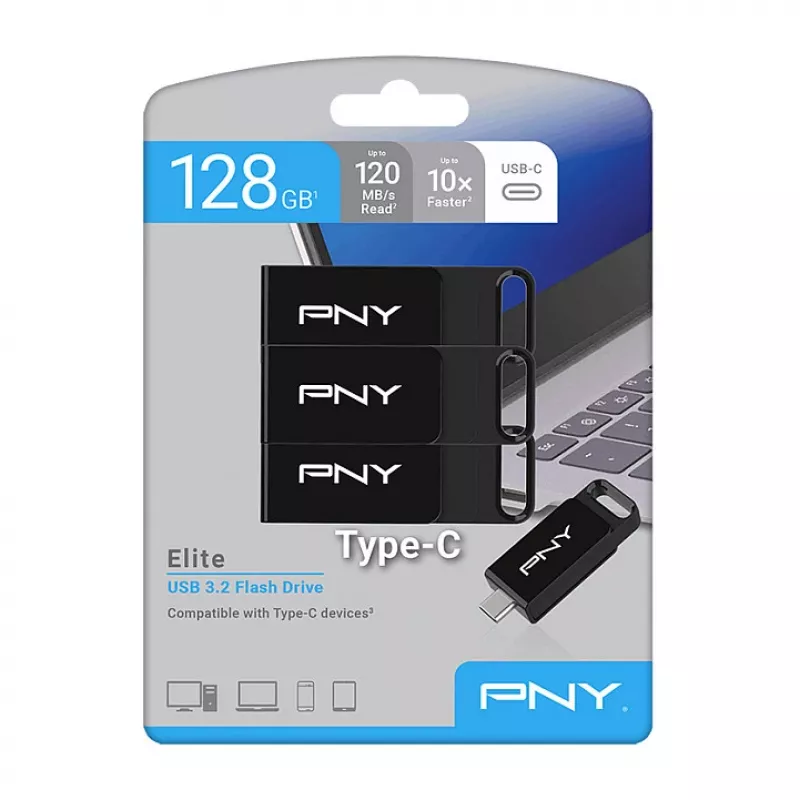 Pamięć USB PNY Elite 128 GB USB Type-C 3.2 Gen 1 (3.1 Gen 1) Czarny