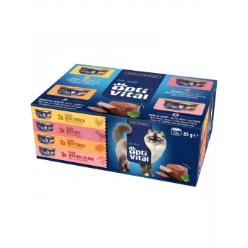 OptiVital mini puszka- Multibox dla dorosłych kotów o smaku woł, kur, indyk, łos 12x85g