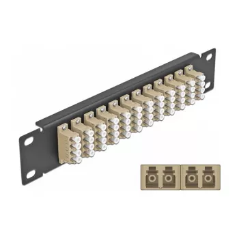 Patchpanel światłowodowy DeLOCK 10 cali 12 portów LC Quad beżowy 1U czarny