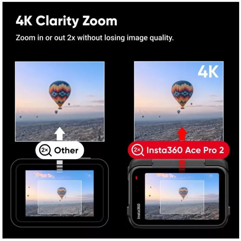 Kamera sportowa Insta360 Ace Pro 2 — 50 MP, 8K Ultra HD (7680×3272), matryca 1/1,3 cala, do 240 kl./s, wbudowany wyświetlacz, Wi‑Fi, MicroSD, 177,7 g, Czarny