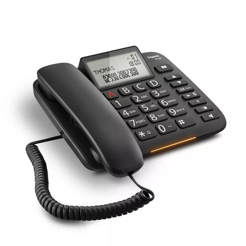 Telefon analogowy Gigaset DL380 z identyfikacją rozmówcy, słuchawka przewodowa, czarny