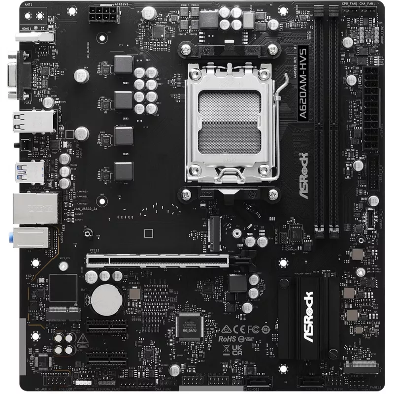 Płyta główna ASRock A620AM-HVS Micro ATX — chipset AMD A620A, Socket AM5, DDR5, 2 DIMM, do 128 GB, HDMI 2.1, M.2 2280