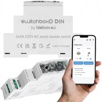 Skrzynka rozdzielcza na szynę DIN bleBox switchboxD (model 36805) do inteligentnego domu – montaż modułowy