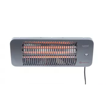 Kwarcowy grzejnik elektryczny SUNRED LUG-2000W — 2000 W, element z kwarcowego szkła, do użytku na zewnątrz, montaż na ścianie, IP24, czarny