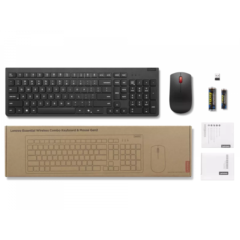 Bezprzewodowa klawiatura i mysz Lenovo, czarna