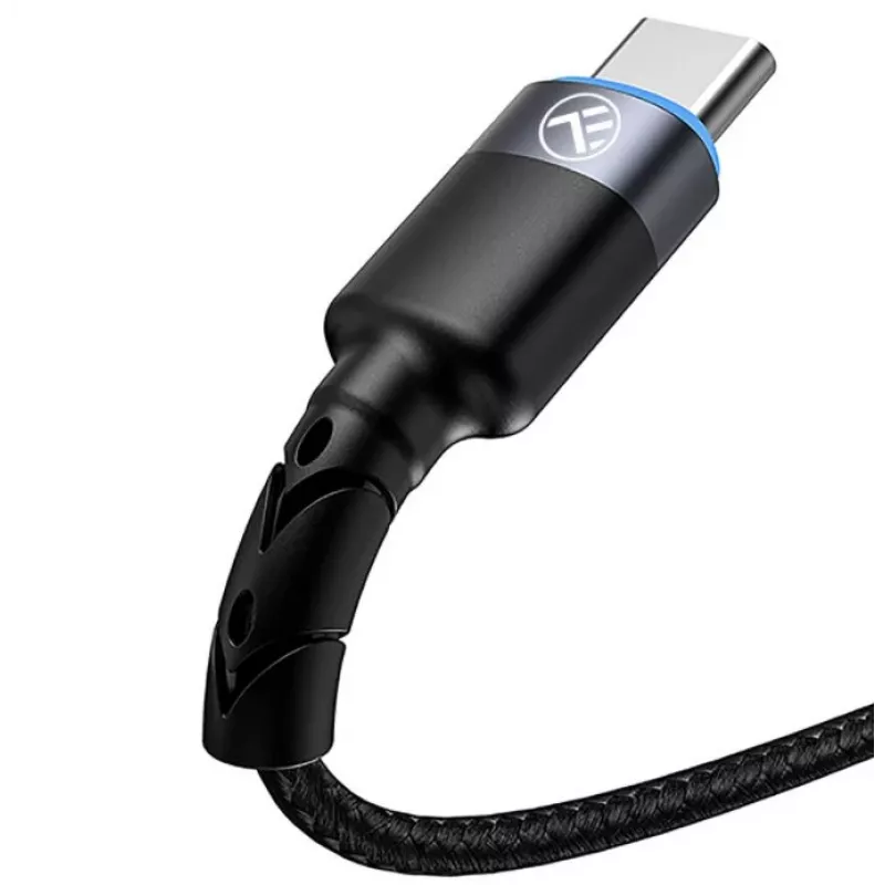 Kabel do transmisji danych Tellur USB na Type-C LED w oplocie nylonowym 1.2 m Czarny
