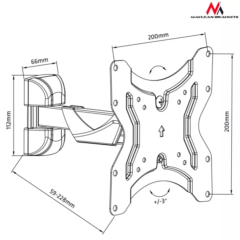 Uchwyt ścienny do telewizora MACLEAN MC-741 dla ekranów 33–106,7 cm (13 cali–42 cali), VESA 75x75–200x200, maks. obciążenie 25 kg, czarny