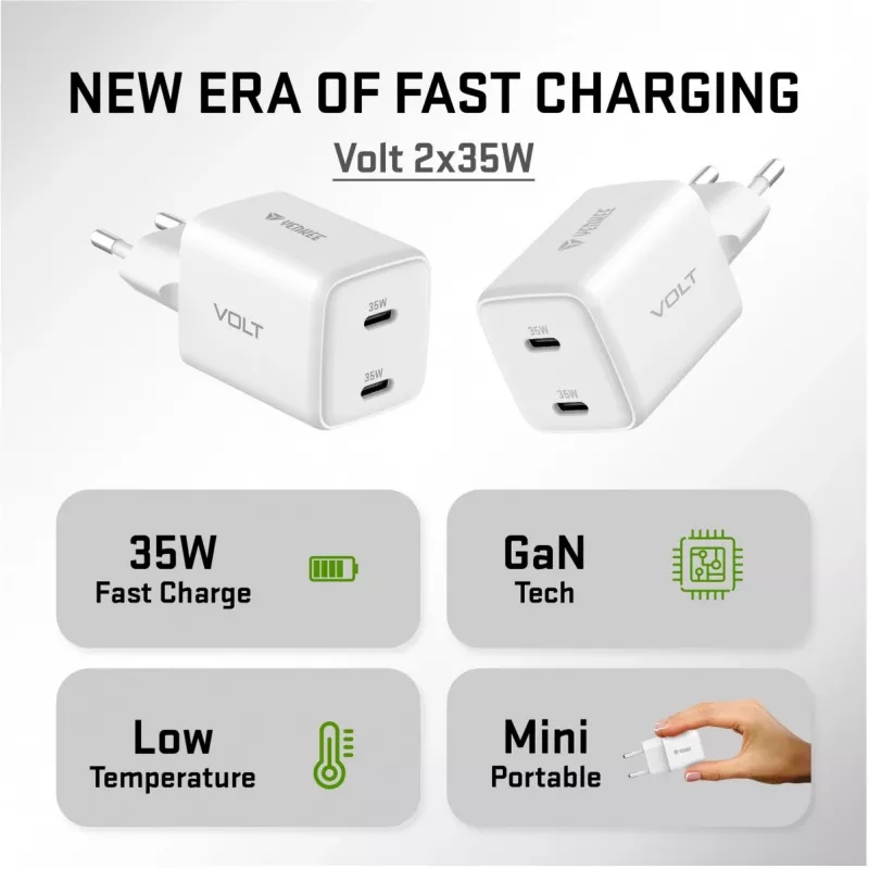 Ładowarka ścienna USB-C YENKEE G35D 2x18W Power Delivery 3.0 3A