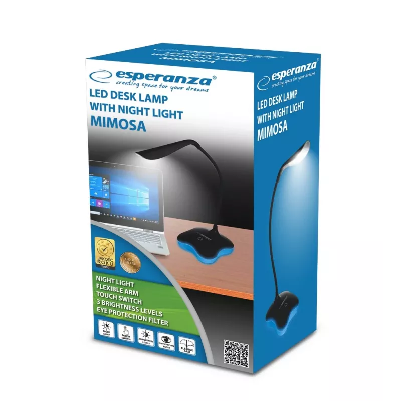 Lampa stołowa ESPERANZA ELD105K MIMOSA — Lampa biurkowa LED z lampką nocną, czarna