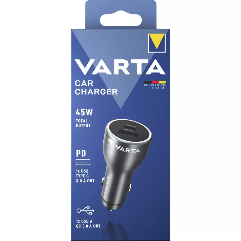 Ładowarka samochodowa Varta 57933101111, 45W łącznie, 1× USB-A, 1× USB-C