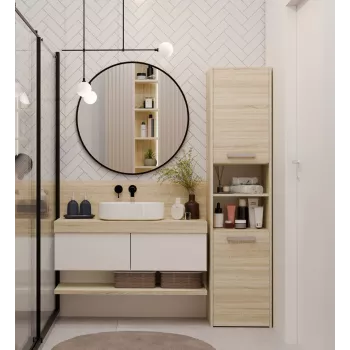 Szafka łazienkowa Top e shop S40 SONOMA — dębowa rama, wolnostojąca, 6 półek, 400×300×1700 mm