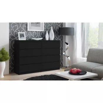 Komoda top e shop M8 140 CZERŃ — 8 szuflad, płyta wiórowa, 1380×400×970 mm, czarny