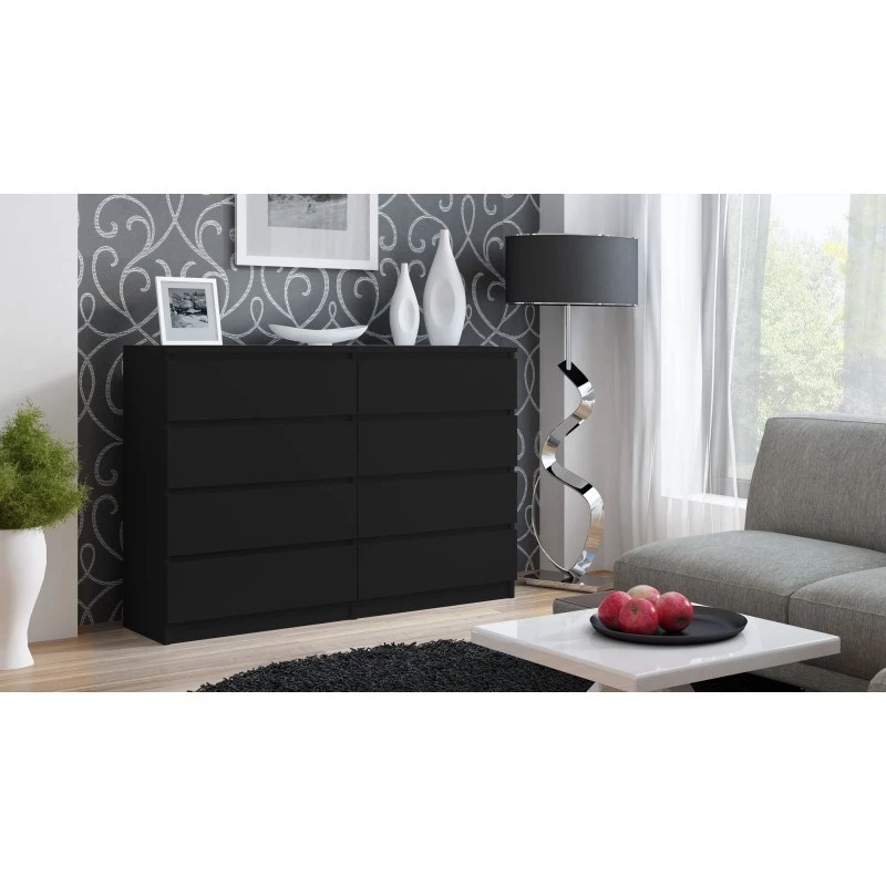 Komoda top e shop M8 140 CZERŃ — 8 szuflad, płyta wiórowa, 1380×400×970 mm, czarny