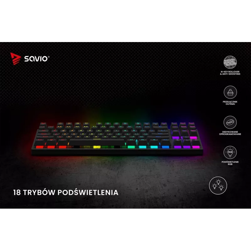 Klawiatura mechaniczna RGB Tempest X2 Outemu Red Savio Savgk-tempest X2 Red