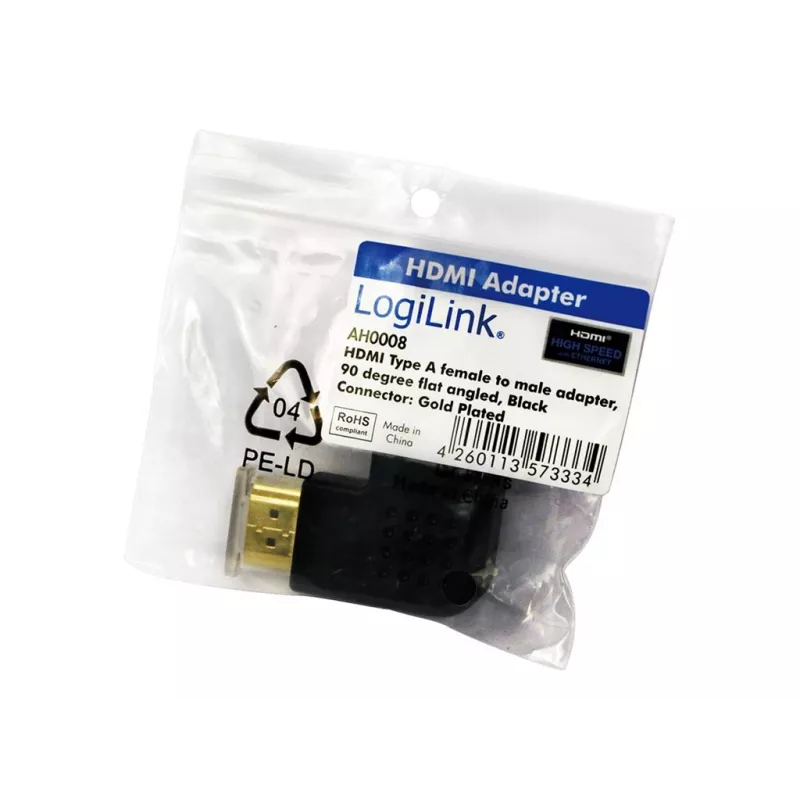 Adapter przejściówki HDMI LOGILINK AH0008 — HDMI na HDMI, czarny, pozłacane styki