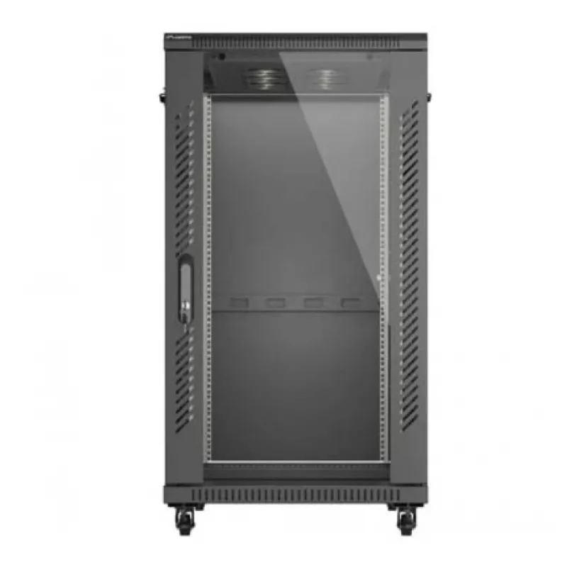 Szafa rack 19 cali LANBERG 22U 600x1000 mm, czarna, szklane drzwi przednie i tylne