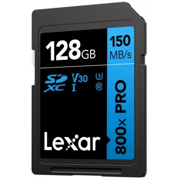 Karta pamięci SDXC Lexar 128GB UHS-I 800xPRO Class 10 U3 V30 — 150 MB/s odczyt, 45 MB/s zapis, czarna
