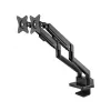 Manhattan Dual Desk Mount do telewizorów i monitorów (pełny ruch, sprężyna gazowa) z wbudowaną stacją dokującą, do ekranów do 27 cali, porty (x7): Ethernet, HDMI (x2), USB-A (x3) i USB-C, zasilanie Power Delivery (100 W) do portu USB-C (wymagana oddzielna ładowarka ścienna / kabel USB-C), VESA: 75x75 i 100x100 mm