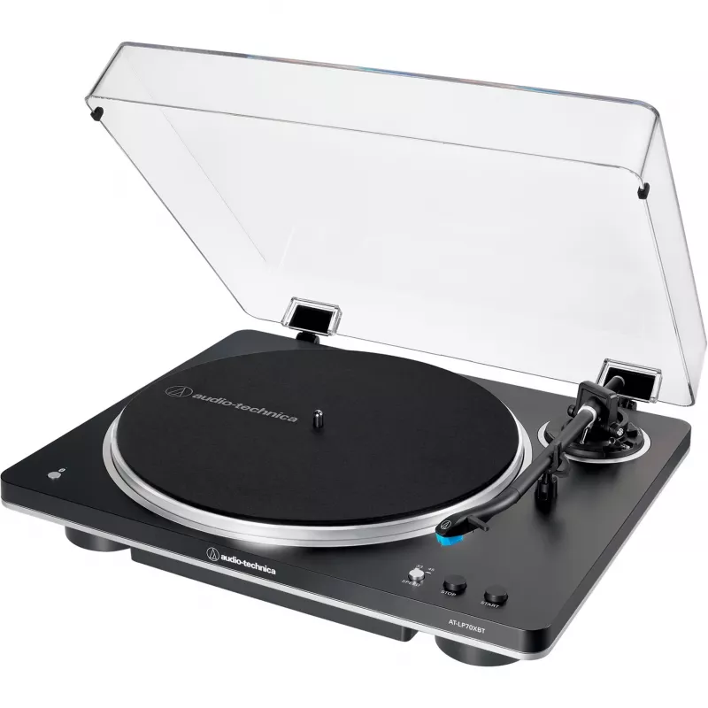 AT-LP70XBTBS, Gramofon czarny/srebrny, Wbudowany przedwzmacniacz gramofonowy, Bluetooth, w pełni automatyczny, napęd paskowy